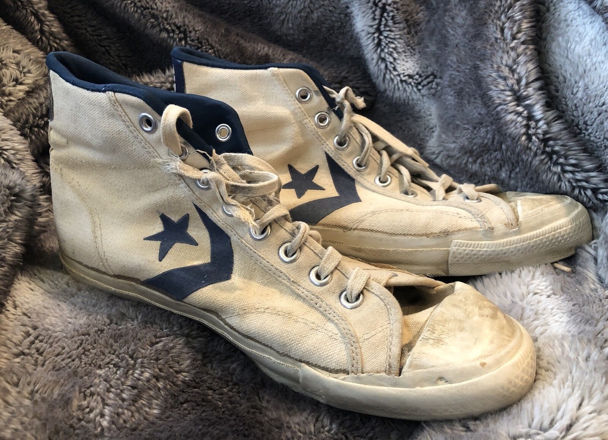 Vintage Dr J Converse High Tops USA Made Basketball Shoes Blue White Mens 