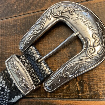 GUESS Faux Snake Skin Studded Rhinestone Belt M Western  display picture 2