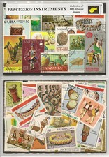 100 Motivbriefmarken Schlaginstrumente Trommeln, Pauke, Becken....