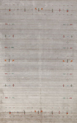 High-quality Beige Hand-woven Silk Rug Durable Gabbeh Living Room Carpet 6x9 ft.