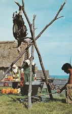 Plymouth MA Plimoth Plantation renenactment 1621 Thanksgiving Chrome postcard