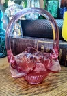 Fenton Small Glass Basket Plum Pink Flower Ruffled Edge Candy Bowl 6"