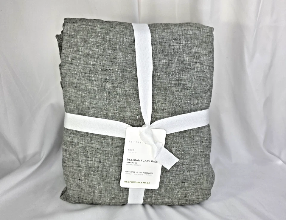 Pottery Barn Belgian Linen King Sheet Set Dark Green NWT  4 Pcs - Image 4 of 4