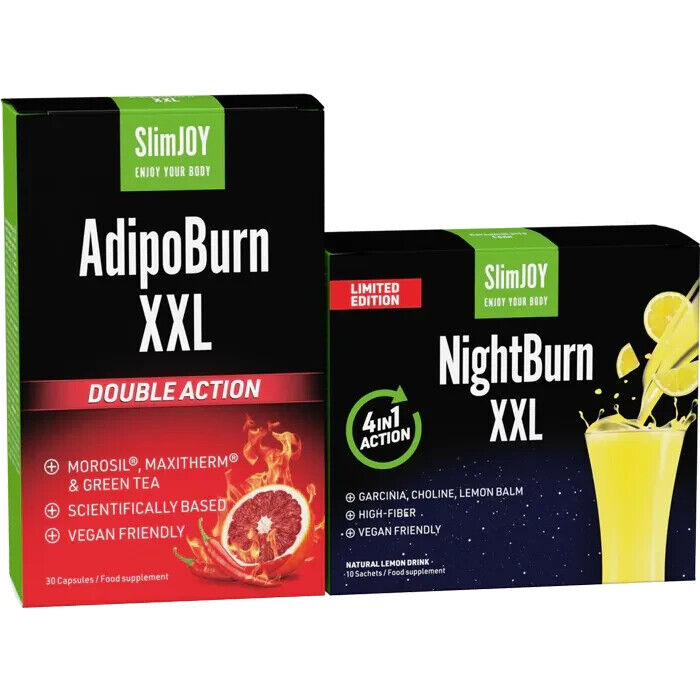 SLIMJOY NIGHT BURN XXL + ADIPOBURN XXL - COMBO DE QUEMA DE GRASA EXTREMA DÍA/NOCHE NUEVO EN CAJA