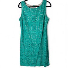 Eliza J - Women's Lace Overlay Shift Tank Mini Dress Teal - Sz. 12