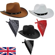 ADULTS COWBOY HAT & BANDANA SET WESTERN FANCY DRESS WILD WEST TV SHERIFF MEXICAN