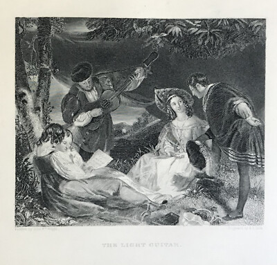 steel engraving The Light Guitar J. N. Wright A. L. Dick engraver party in woods