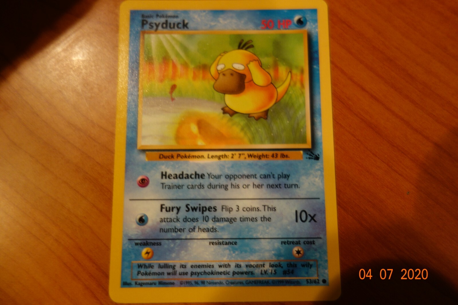 PSYDUCK 53/62 NM-M Fossil Base Set Pokemon Card