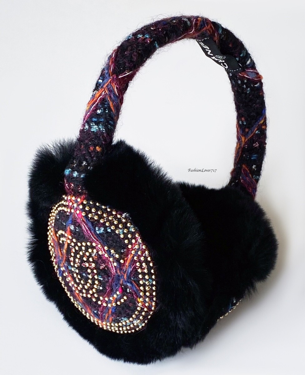 CHANEL 11A BLACK MULTICOLOR TWEED FUR GOLD STUDDED CC LOGO FUR
