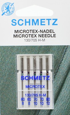 5 Schmetz Microtex-Nadel NM 60, 70, 80 für Seide, Microfaser, Lame, Futtertaft