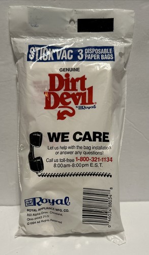 Genuine Dirt Devil Type K Royal Stick Vac Broom Vacuum Bags - 3 Pack - Picture 2 of 2