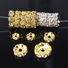 50pcs Flat Round Metal Crystal Loose Spacer Beads 5mm 6mm 8mm 10mm 12mm