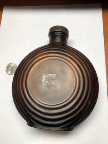 Vintage Owens Illinois Glass Art Deco Round Ribbed Satin Finish Bottle W Cap - Picture 2 of 8
