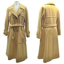 Vintage 70s Michel Daniel Womens M Long Belted Wool Trench Coat Overcoat Paris