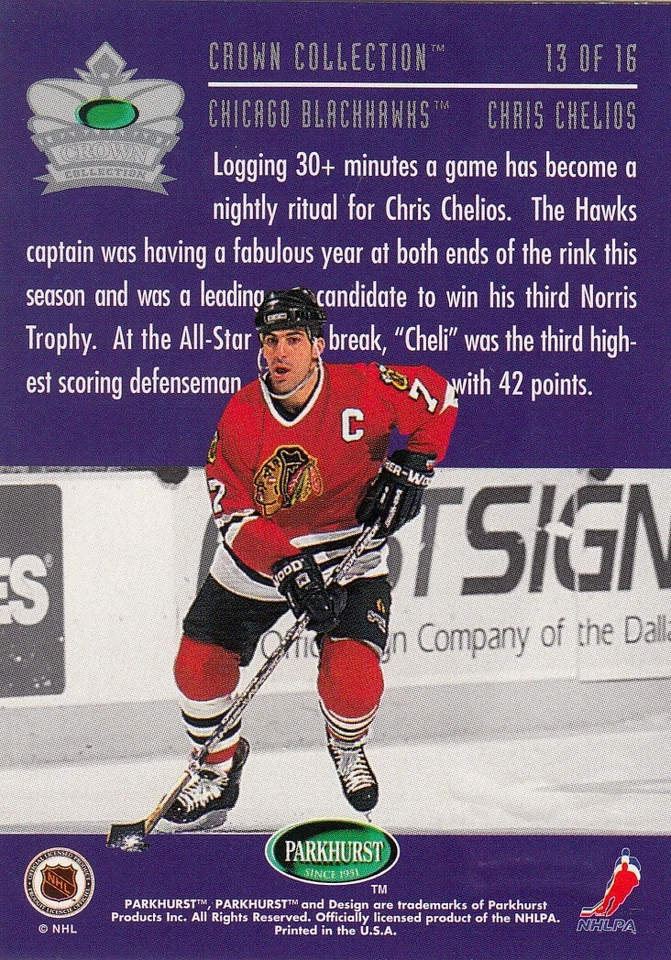 1995-96 Parkhurst International - Crown Collection 2 Silver #13 Chris Chelios - Image 2 of 2