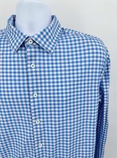 Bugatchi Men's 2XL 8-Way Stretch Shirt Button Up Blue Check Long Sleeve