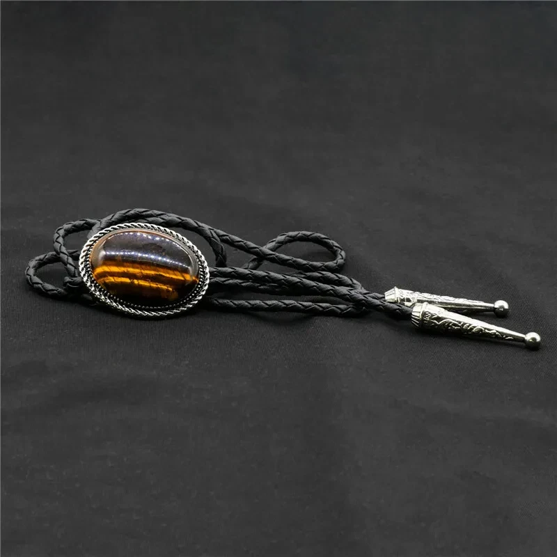 Тигровый глаз камень мужской Bolo галстук свадебное ожерелье PU кожаный веревки Western ковбой - Изображение 4 из 4