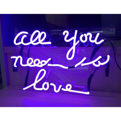 ALL YOU NEED IS LOVE Neon Light Purple Sign Wedding Party Roon Art Decor 20''