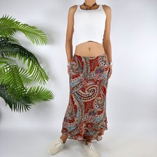 Vintage Evan-Picone Red Floral Paisley Bohemian Hippie Low Rise Midi Skirt / 12