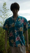 Size Large Barefoot in Paradise Hawaiian Aloha Shirt Hawaii Flower Lei Hibiscus
