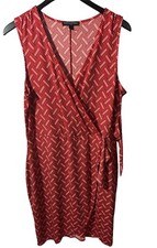 Banana Republic Factory Pleated Knit Wrap Dress Large Red career geometric