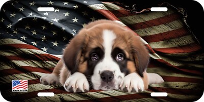SAINT BERNARD PUPPY LYING DOG CAN PERSONALIZE NOVELTY METAL LICENSE PLATE H