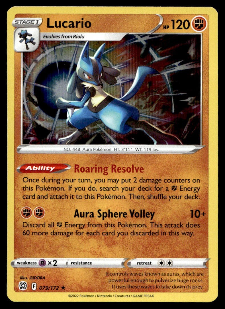 Lucario 79/172 Pokemon Card Brilliant Stars Rare Holo 120 HP Near Mint H11.