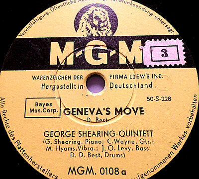 George Shearing-Quintett ''Geneva´s Move / As Long As There´s Music'' MGM 78rpm