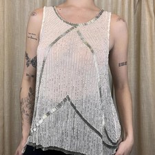 Parker Gray/White Beaded Open-Back Top