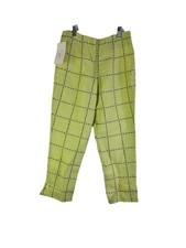 Deadstock Vintage 90s Womens 2 Linen Plaid High Rise Ankle Pants Green