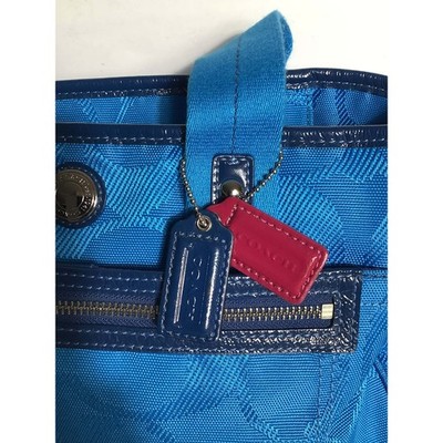 Coach Poppy Signature Sateen Pocket Tote Blue Pink F14876 Rare