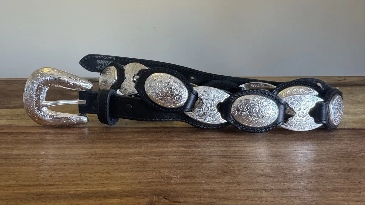 Womens Belt Size M/L Black Leather Silver Tone Hook & Oval Loop 90s Y2K Women main image 3