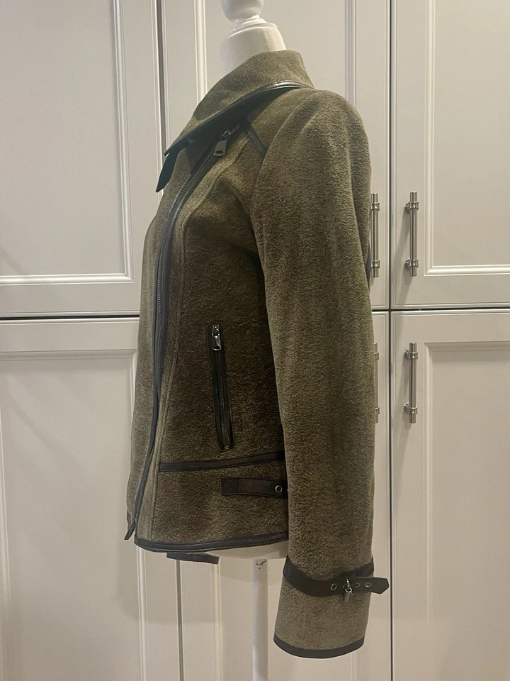 Overland Womens Moto Lambs Leather  Olive Jungle Color Size XS Beige - Image 4 of 4