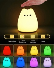 Squishy Kitty LED Night Light Cat Lamp Kawaii Color Changing Kids Bedroom Light