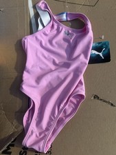 NEW-WITH-TAGS PUMA GIRLS LILAC CHIFFON ONE PIECE CROSSBACK SOLID SWIMSUIT SIZE 5