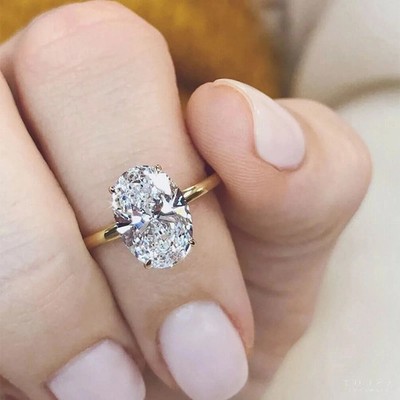 3Ct Oval Cut Lab Created Diamond Solitaire 14K Yellow Gold FN Engagement Ring