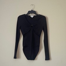 TOPSHOP Black Ribbed Cutout Ring Detail Long Sleeve Bodysuit US Size 4-6