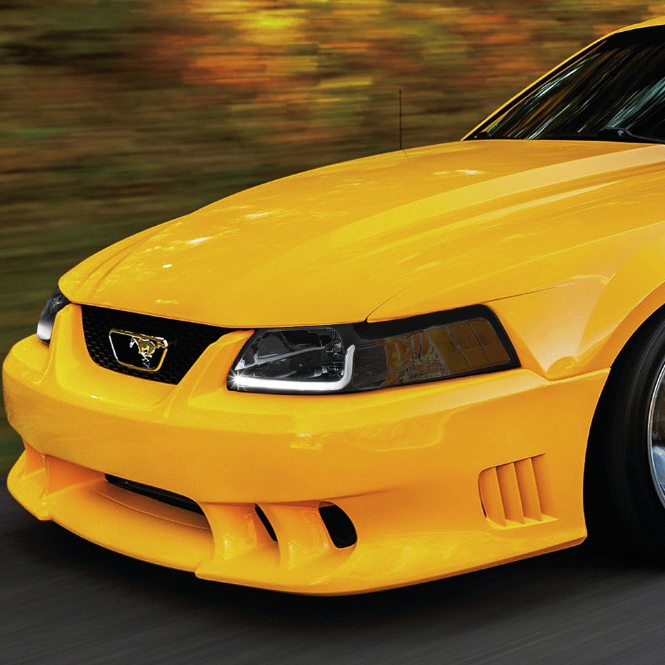 1999-2004 Ford Mustang Black Housing Amber Corner Headlights Headlamps