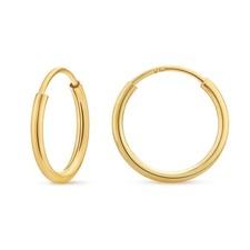 14k Yellow Gold Round Continuous Endless Hoop Earrings