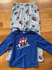 LANDS  END Girl  s Pajama Set - Winter Penguins, Sledding  Snow - Size 16 - EUC