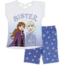 NewDisney Frozen Elsa Anna Sisters Love T-Shirt/Bike Shorts Size 5 Cotton Snow