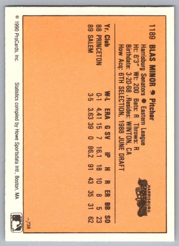 1990 CMC Blas Minor Harrisburg Senators #738 - Image 2 of 2