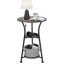 Small Round End Table for Narrow and Small Space, 3-Tier Round Accent Couch B...