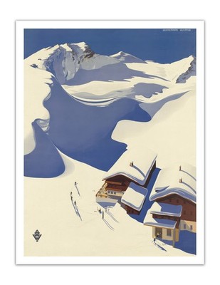 Austria - Winter Sports Poster Vintage Ski Chalet Snow Alps Wall Decor Print