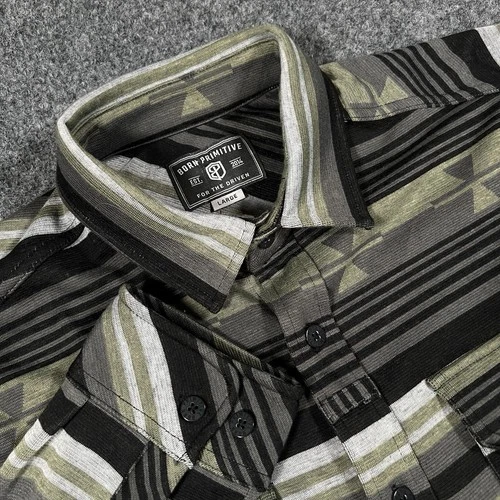 Born Primitive Woodsman Stretchy Flannel Shirt Mens L Pasture Green Aztec - product listing photo