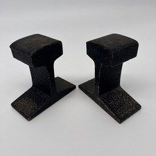 Vtg Industrial Heavy Metal Tie Railroad Train Track Black Bookends