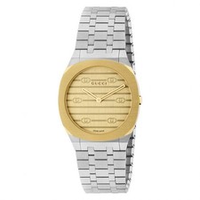 GUCCI 25H Quartz 30mm Brass Dial Stainless Steel Women's Watch YA163502