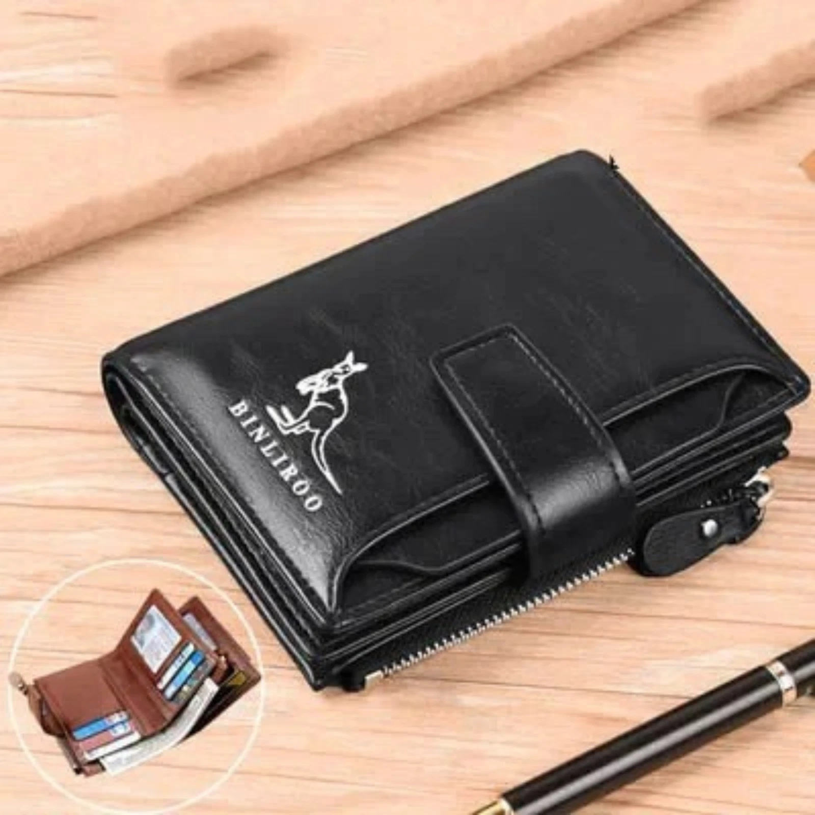 Portefeuille Homme Cuir PU - Fermeture Éclair