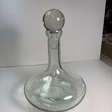 Vintage Glass Ship's Decanter 1 Liter w/ Ball Stopper MCM 11"x7" Aqua Green