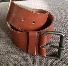 English Saddle Cowhide Leather Camel Brass Buckle 2" Wide Belt Women's Size S